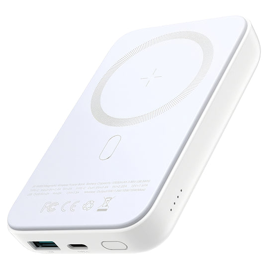 Batería Externa Inalámbrica Joyroom JR-W020, 10000mAh, 20W, QC + PD + FQI, 1 x QI - 1 x USB-A - 1 x USB-C, Blanca