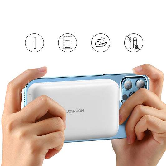 Batería Externa Inalámbrica Joyroom JR-W020, 10000mAh, 20W, QC + PD + FQI, 1 x QI - 1 x USB-A - 1 x USB-C, Blanca