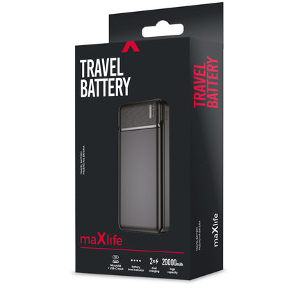 MaXlife MXPB-01 Batería externa, 20000mAh, 12W, 2 x USB-A, Negro