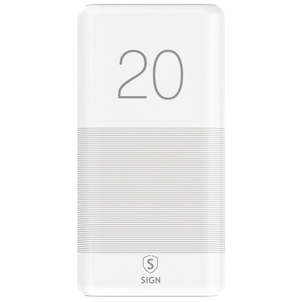 SiGN Batería externa potente, 20000mAh, 10W, 2 x USB-A, Blanco SNPB-20WH