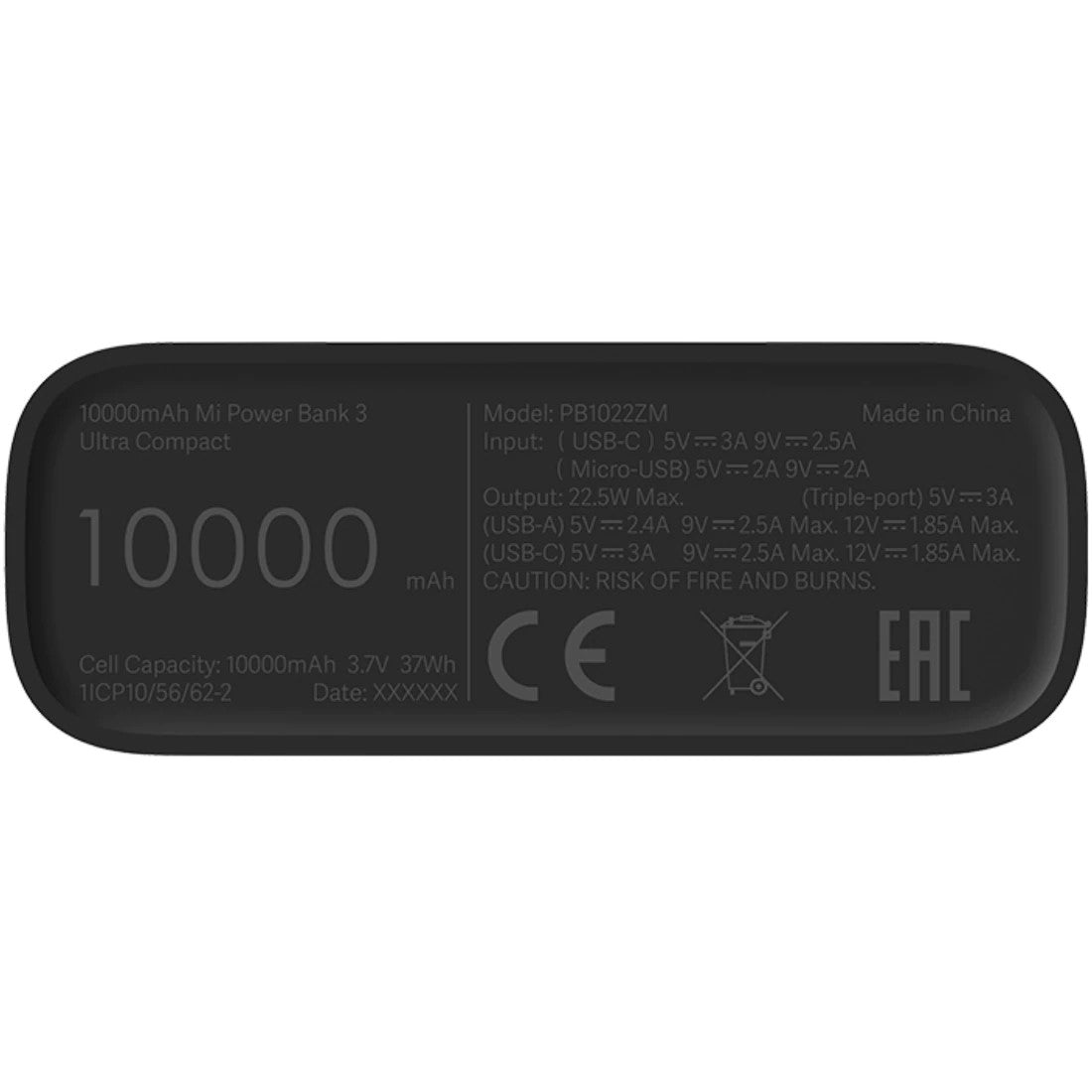 Batería externa Xiaomi MI 3 Ultra Compact, 10000mAh, 22.5W, QC + PD, 2 x USB-A - 1 x USB-C, Negro BHR441212GL BHR4412GL