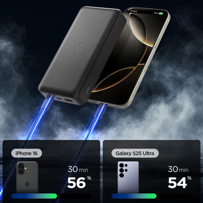 Batería Externa Spigen, 20000mAh, 30W, QC + PD, 1 x USB-A - 2 x USB-C, Negra