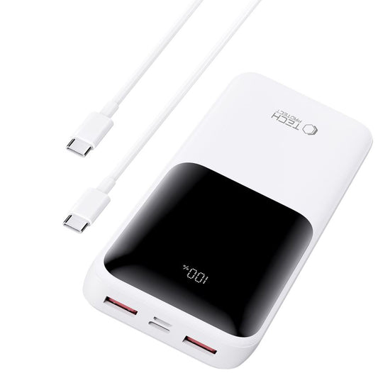 Batería Externa Tech-Protect PB02, 20000mAh, 22.5W, QC + PD, 1 x USB-C - 2 x USB-A, Blanca