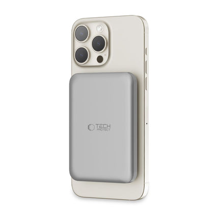 Batería externa inalámbrica Tech-Protect PB10 LifeMag, 5000mAh, 15W, PD + FQI, 1 x QI - 1 x USB-C, Gris 