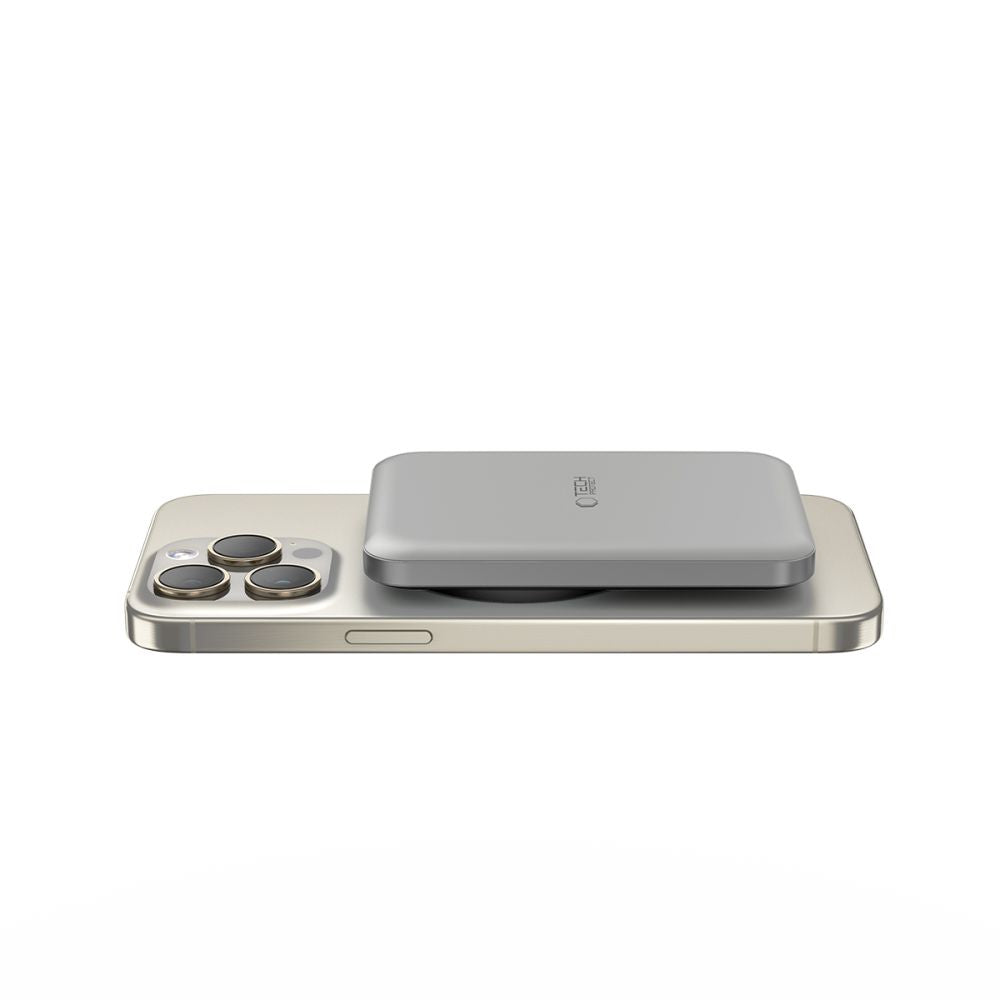 Batería externa inalámbrica Tech-Protect PB10 LifeMag, 5000mAh, 15W, PD + FQI, 1 x QI - 1 x USB-C, Gris 