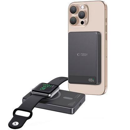 Batería externa inalámbrica Tech-Protect PB33 LifeMag, 5000mAh, 15W, FQI, 1 x QI - 1 x USB-C, Negro