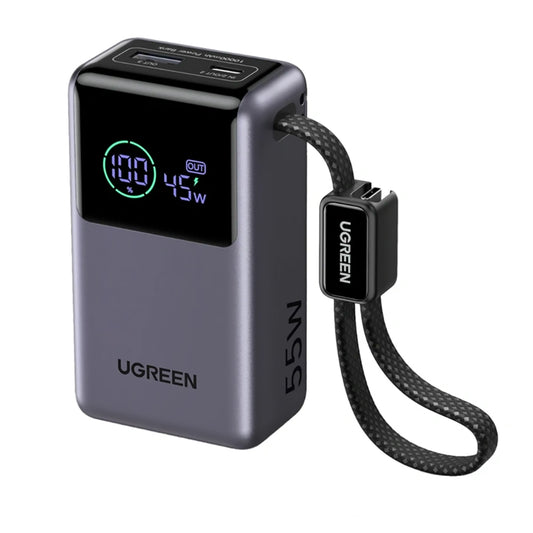 Batería Externa UGREEN Nexode Pro PB727 (85301B), 10000mAh, 55W, QC + PD, 1 x USB-A - 2 x USB-C, Gris