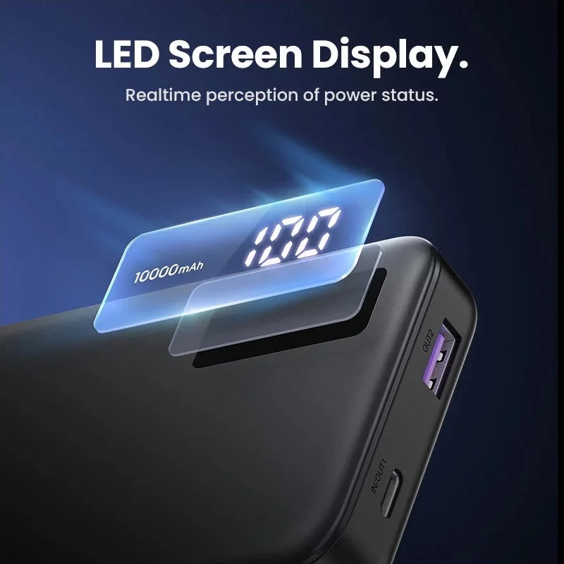 Batería Externa UGREEN PB311, 10000mAh, 22.5W, QC + PD, 1 x USB-C - 2 x USB-A, Negra