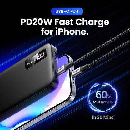 Batería Externa UGREEN PB311, 10000mAh, 22.5W, QC + PD, 1 x USB-C - 2 x USB-A, Negra