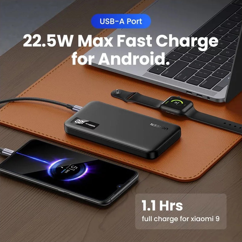Batería Externa UGREEN PB311, 10000mAh, 22.5W, QC + PD, 1 x USB-C - 2 x USB-A, Negra
