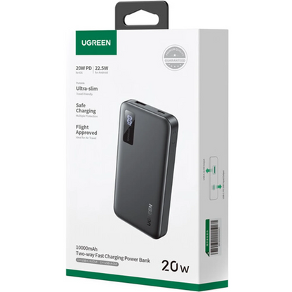 Batería Externa UGREEN PB311, 10000mAh, 22.5W, QC + PD, 1 x USB-C - 2 x USB-A, Negra