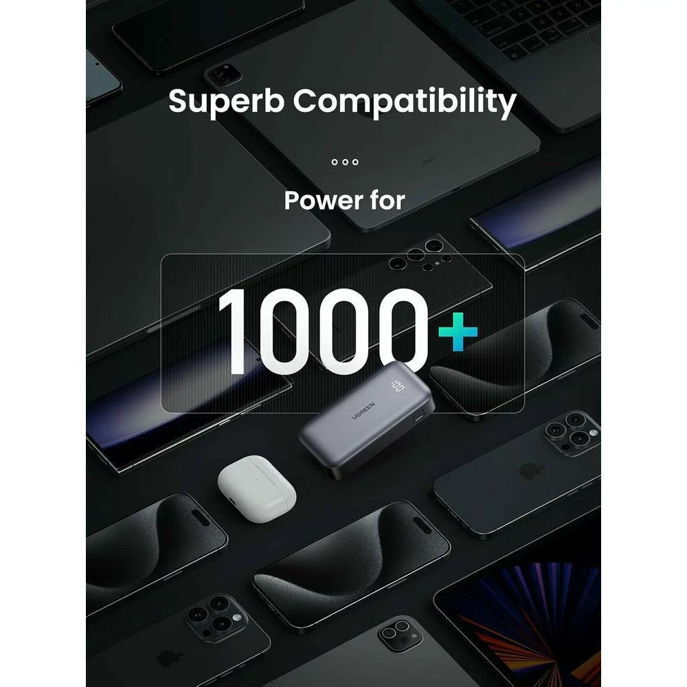 Batería Externa UGREEN PB502, 10000mAh, 30W, QC + PD, 1 x USB-A - 1 x USB-C, Gris