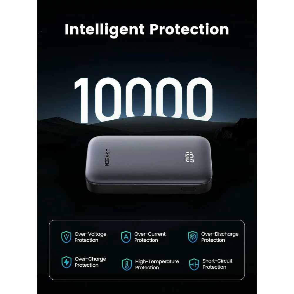 Batería Externa UGREEN PB502, 10000mAh, 30W, QC + PD, 1 x USB-A - 1 x USB-C, Gris