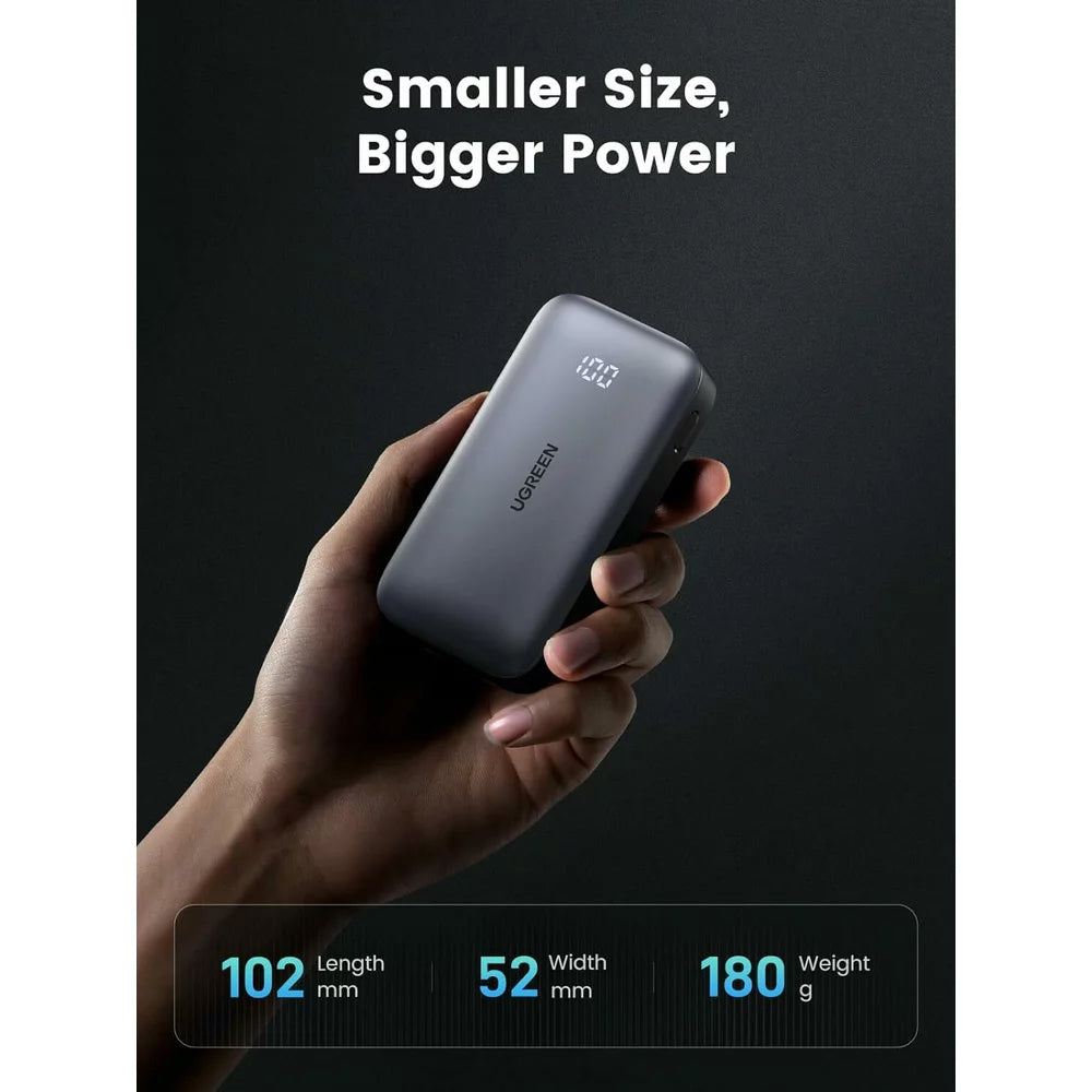Batería Externa UGREEN PB502, 10000mAh, 30W, QC + PD, 1 x USB-A - 1 x USB-C, Gris