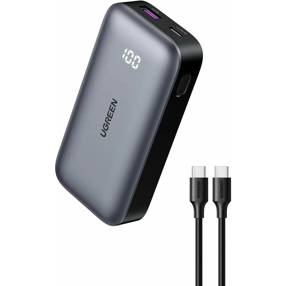 Batería Externa UGREEN PB502, 10000mAh, 30W, QC + PD, 1 x USB-A - 1 x USB-C, Gris