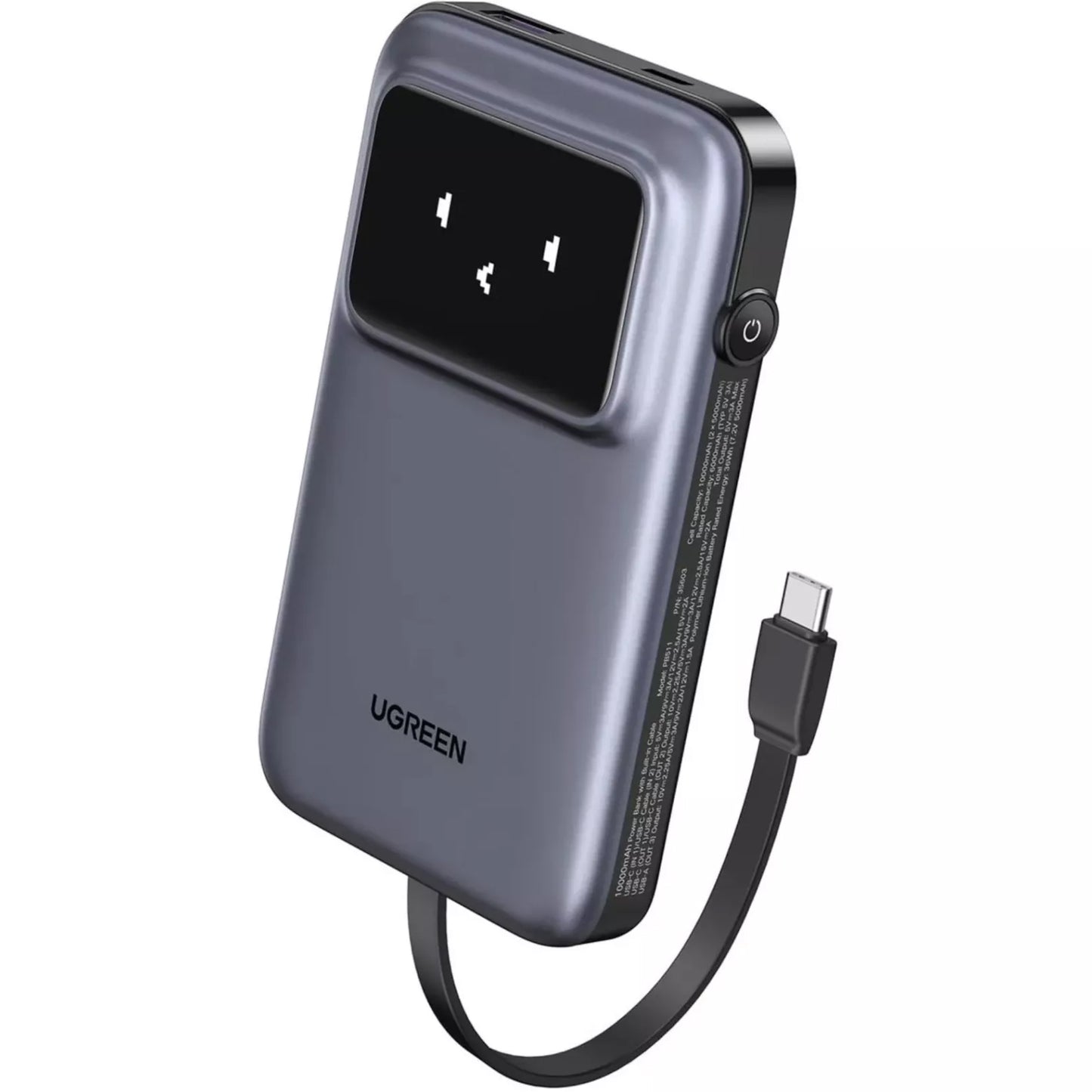 Batería Externa UGREEN PB511 Uno, 10000mAh, 30W, QC + PD, 1 x USB-A - 2 x USB-C, Gris