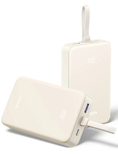 Batería Externa UGREEN PB521, 20000mAh, 30W, QC + PD, 1 x USB-A - 2 x USB-C, Blanca
