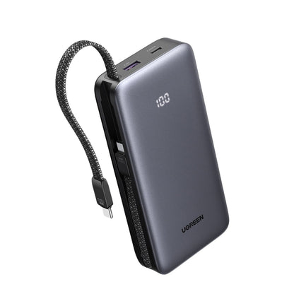 Batería Externa UGREEN PB528 (55985B), 20000mAh, 30W, QC + PD, 1 x USB-A - 3 x USB-C, Gris