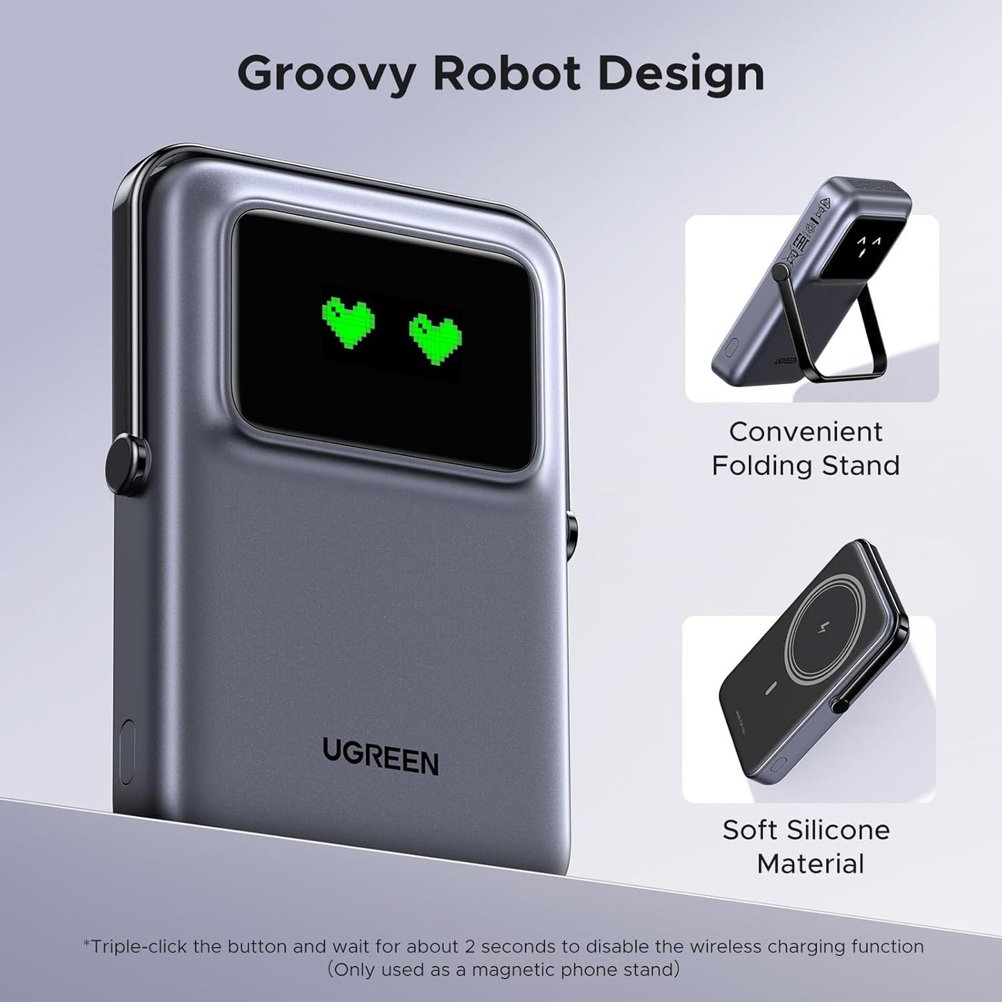 Batería Externa Inalámbrica UGREEN PB572 Uno, 10000mAh, 20W, PD + FQI, 1 x QI - 1 x USB-C, Gris