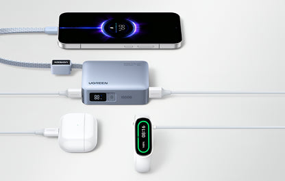 Batería Externa UGREEN PB584 (75173B), 10000mAh, 33W, QC + PD, 1 x USB-A - 2 x USB-C, Azul