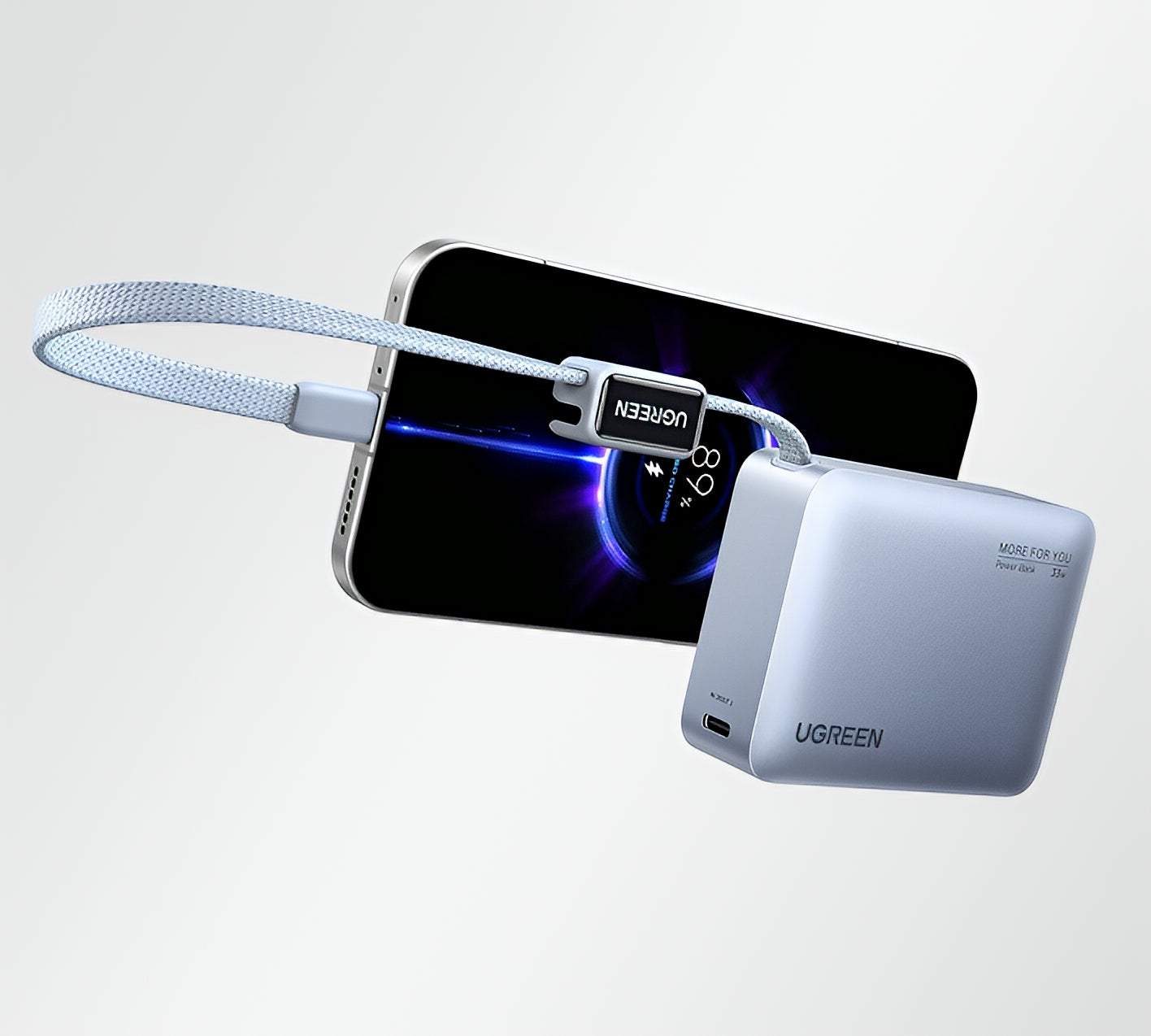 Batería Externa UGREEN PB584 (75173B), 10000mAh, 33W, QC + PD, 1 x USB-A - 2 x USB-C, Azul