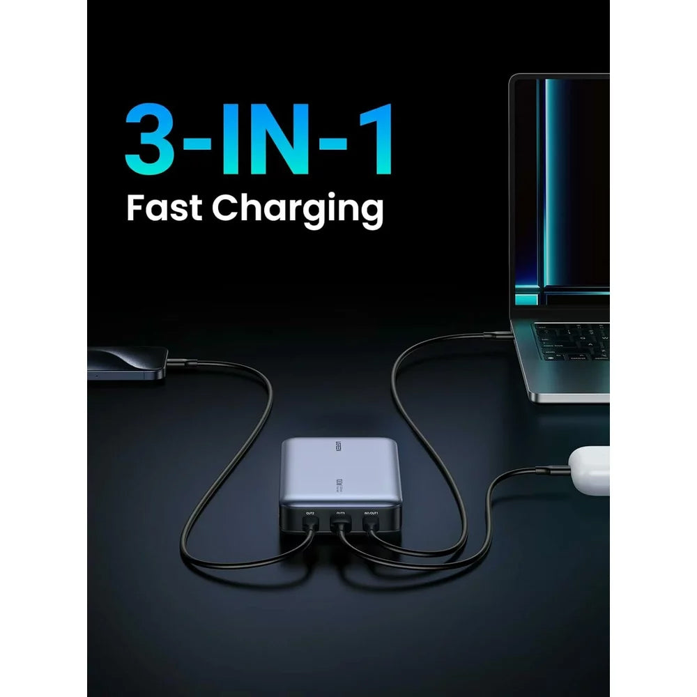 Batería Externa UGREEN PB720 Nexode, 20000mAh, 100W, QC + PD, 1 x USB-A - 2 x USB-C, Gris