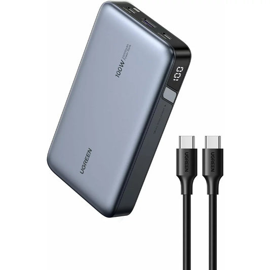Batería Externa UGREEN PB720 Nexode, 20000mAh, 100W, QC + PD, 1 x USB-A - 2 x USB-C, Gris