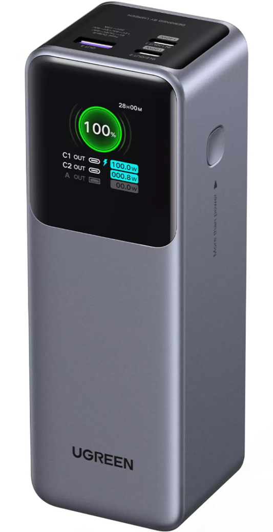 Batería Externa UGREEN PB722, 25000mAh, 200W, QC + PD, 1 x USB-A - 2 x USB-C, Gris, Reacondicionada