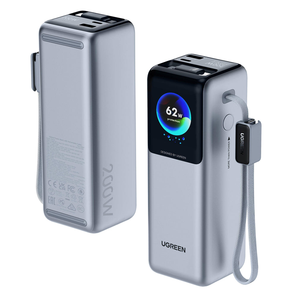 Batería Externa UGREEN PB728 (75702B), 25000mAh, 200W, QC + PD, 1 x USB-A - 3 x USB-C, Gris
