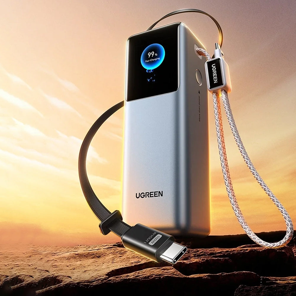 Batería Externa UGREEN PB728 (75702B), 25000mAh, 200W, QC + PD, 1 x USB-A - 3 x USB-C, Gris