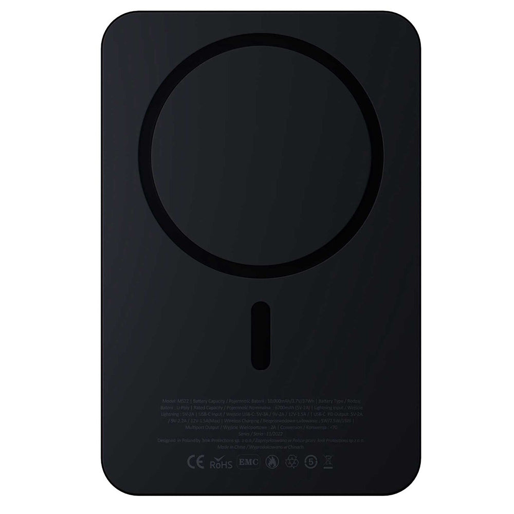 Batería Externa Inalámbrica 3MK MagSynergy Ni+, 5000mAh, 22.5W, PD + FQI, 1 x QI - 1 x USB-C, Negra