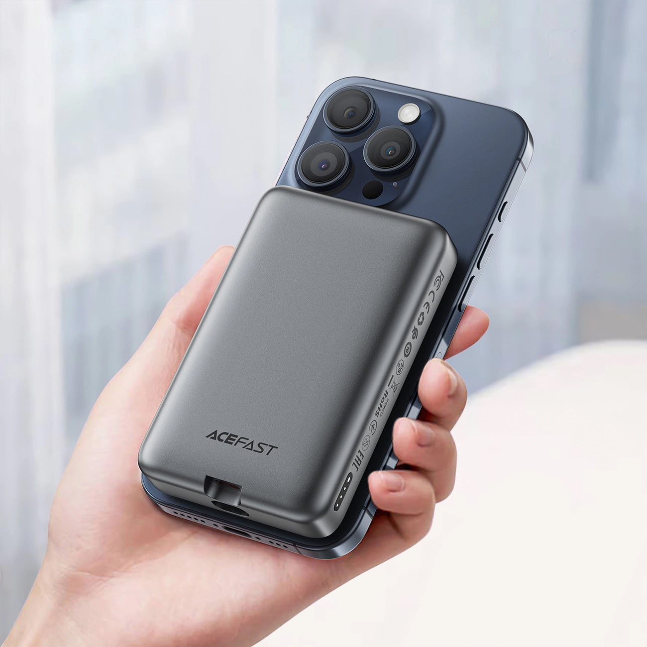 Batería Externa Inalámbrica Acefast M10, 10000mAh, 30W, PD + FQI, 1 x QI - 2 x USB-C, Negra