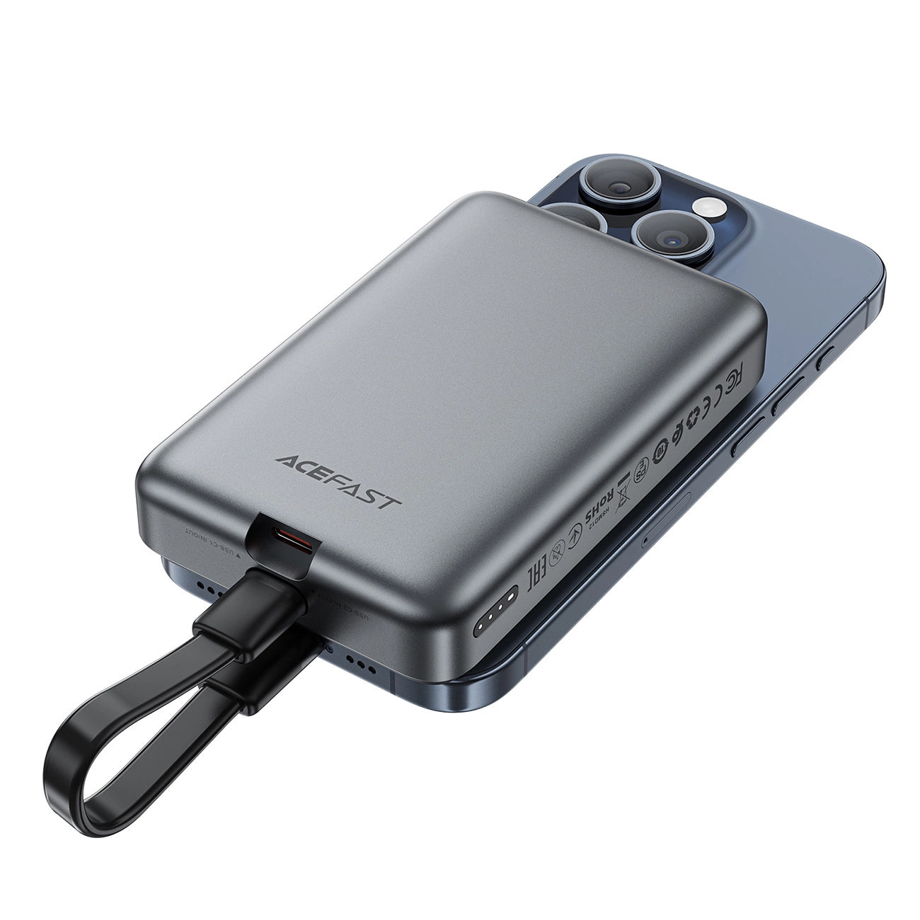 Batería Externa Inalámbrica Acefast M10, 10000mAh, 30W, PD + FQI, 1 x QI - 2 x USB-C, Negra