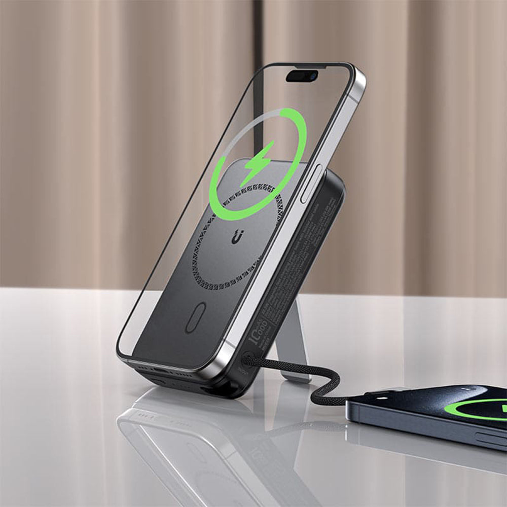 Acefast M24 Wireless External Battery, 10000mAh, 22.5W, PD + FQI, 1 x QI - 2 x USB-C, Gray