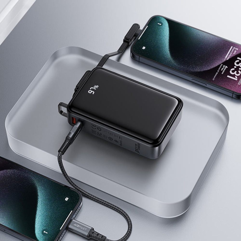 Batería Externa Acefast M4, 20000mAh, 67W, PD, 1 x USB-A - 2 x USB-C, Negra