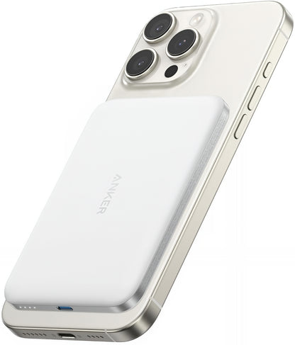 Batería Externa Inalámbrica Anker Nano, 5000mAh, 20W, PD + FQI, 1 x QI - 1 x USB-C, Blanca A1665H21