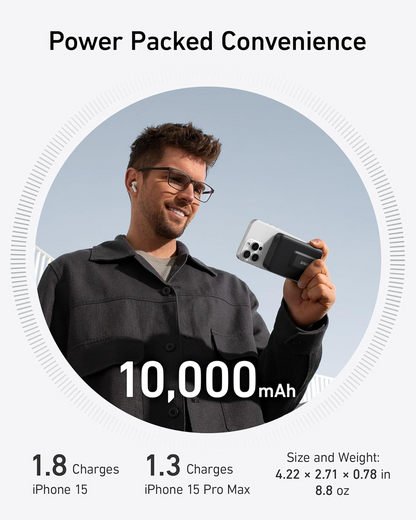 Batería Externa Inalámbrica Anker MagGo, 10000mAh, 27W, PD + FQI, 1 x QI - 1 x USB-C, Negra A1654011