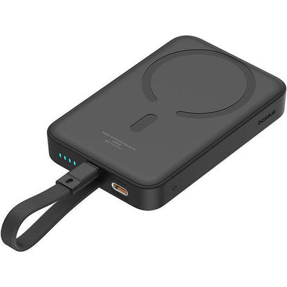 Mini batería externa inalámbrica Baseus Magnetic, 10000mAh, 20W, PD + FQI, 1 x Lightning - 1 x QI - 1 x USB-C, Negro P10022109113113-00