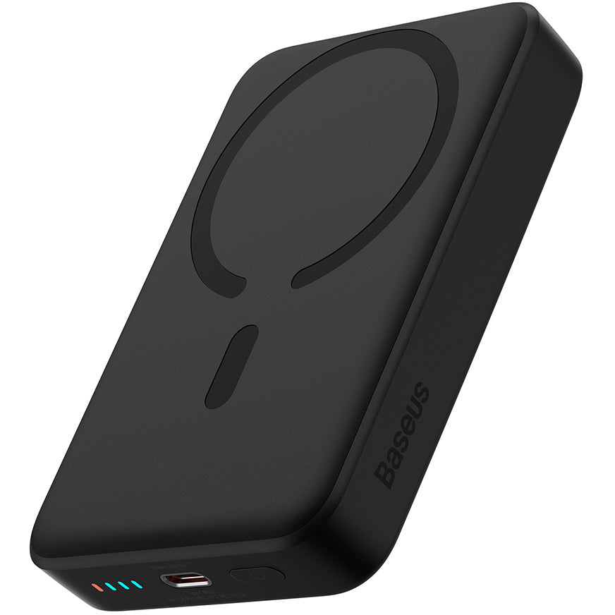 Mini batería externa inalámbrica Baseus Magnetic, 10000mAh, 30W, PD + FQI, 1 x QI - 1 x USB-C, Negro PPCX110201 