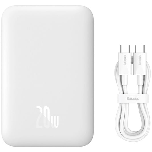 Mini batería externa inalámbrica Baseus Magnetic, 6000mAh, 20W, PD + FQI, 1 x QI - 1 x USB-C, Blanco 