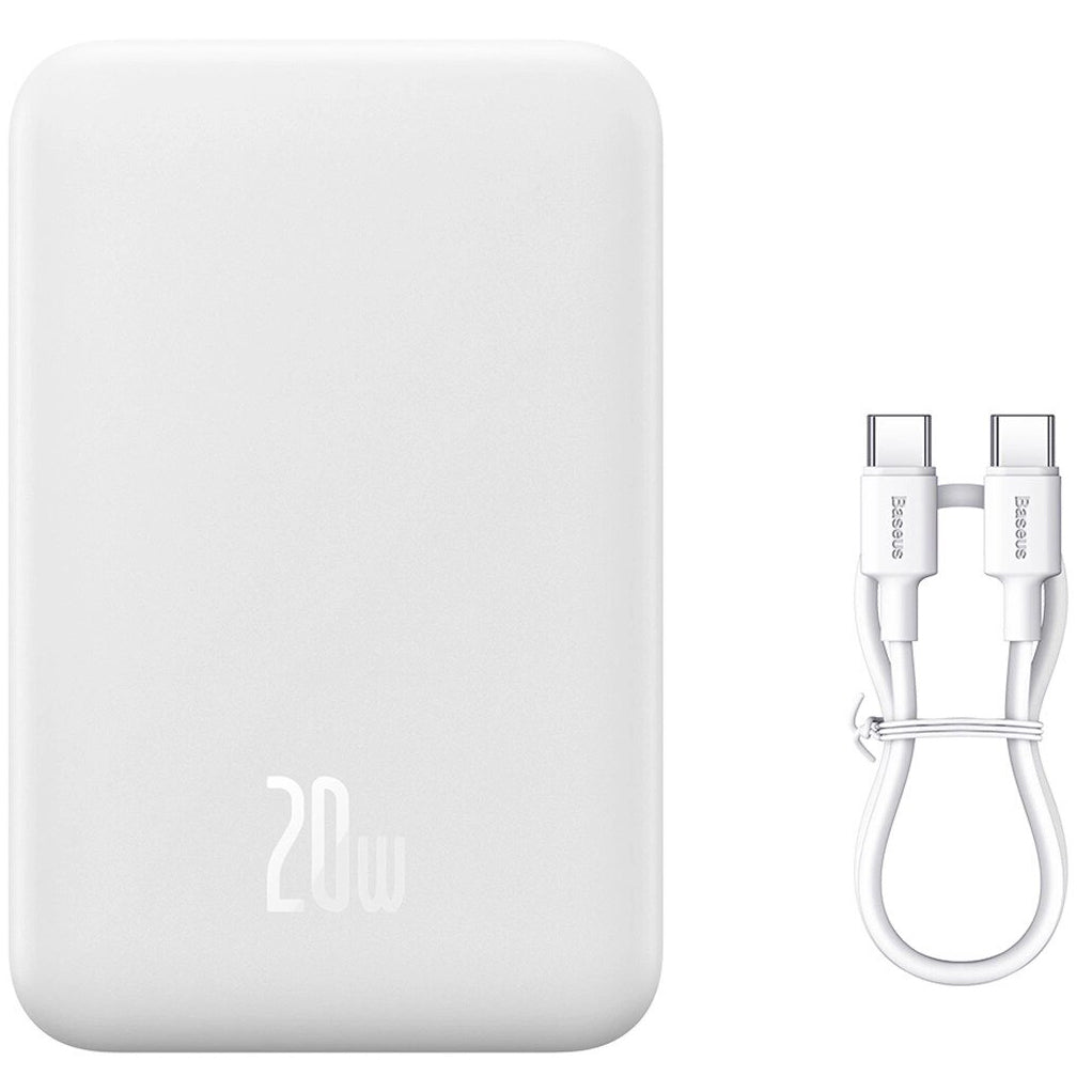 Mini batería externa inalámbrica Baseus Magnetic, 20000mAh, 20W, PD + FQI, 1 x QI - 1 x USB-C, Blanco PPCX150002 