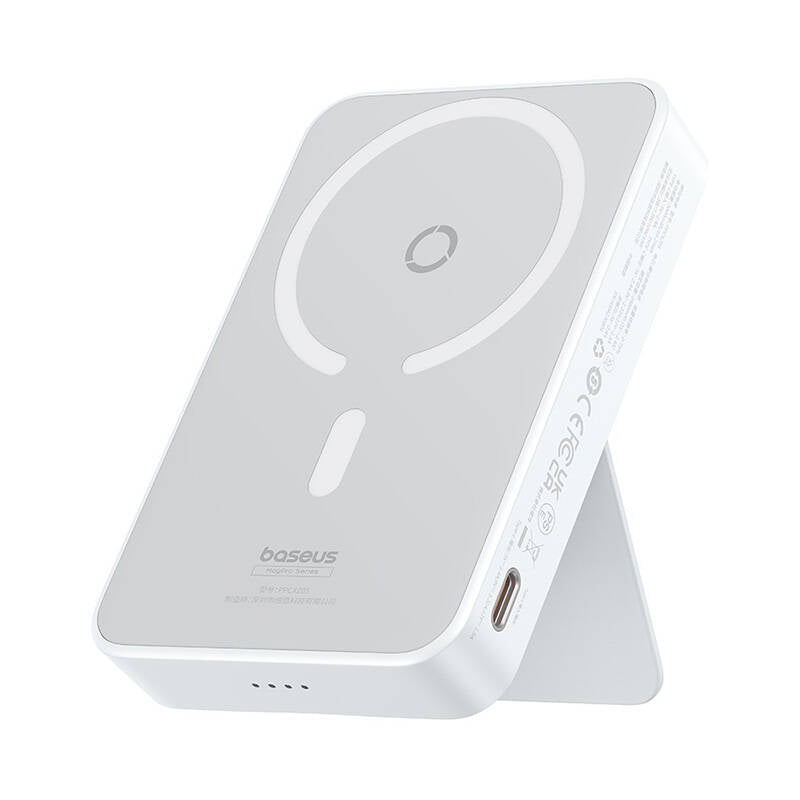 Batería Externa Inalámbrica Baseus MagPro PPCXZ05, 5000mAh, 20W, PD + FQI, 1 x QI - 1 x USB-C, Blanca P10064101223-00