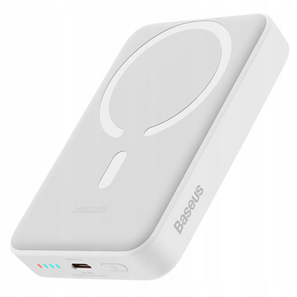 Batería Externa Inalámbrica Baseus Magnetic Mini, 10000mAh, 30W, PD + FQI, 1 x QI - 1 x USB-C, Blanca PPCX110202