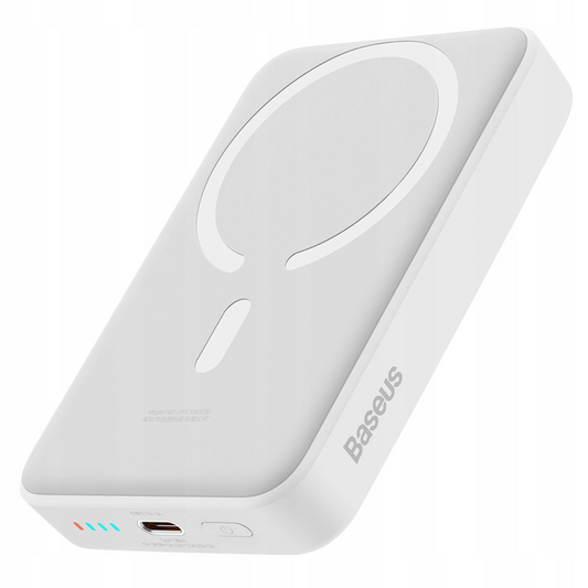 Batería Externa Inalámbrica Baseus Magnetic Mini, 10000mAh, 30W, PD + FQI, 1 x QI - 1 x USB-C, Blanca PPCX110202