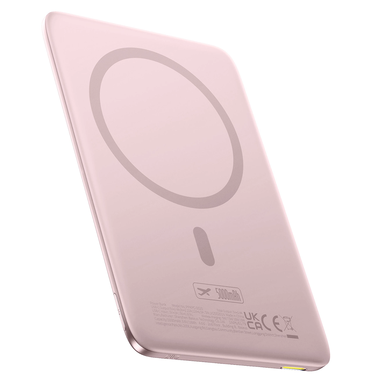 Batería Externa Inalámbrica Baseus PicoGo AM41, 5000mAh, 20W, PD + FQI, 1 x QI - 1 x USB-C, Rosa