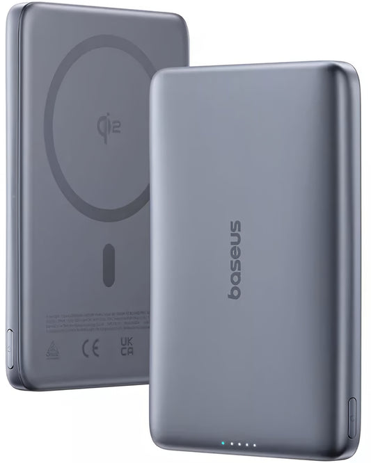 Batería Externa Inalámbrica Baseus PicoGo AM41, 10000mAh, 27W, PD + FQI, 1 x QI - 1 x USB-C, Gris E0027200