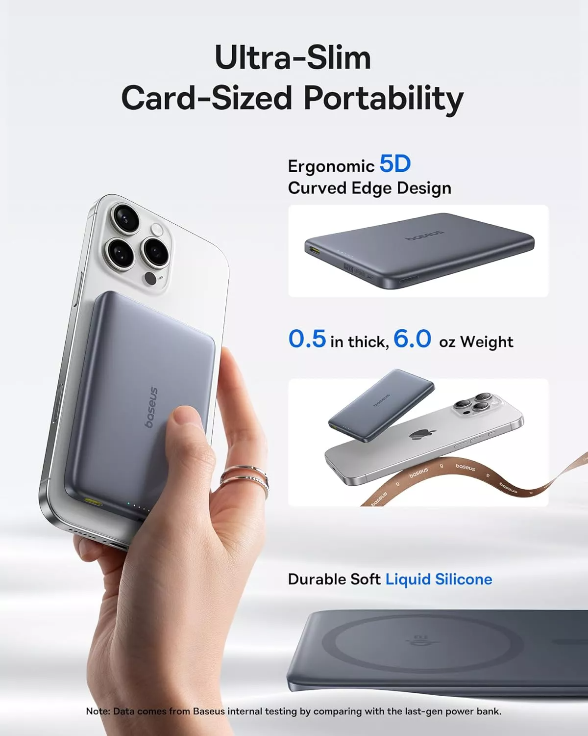 Batería Externa Inalámbrica Baseus PicoGo AM41, 10000mAh, 27W, PD + FQI, 1 x QI - 1 x USB-C, Gris E0027200