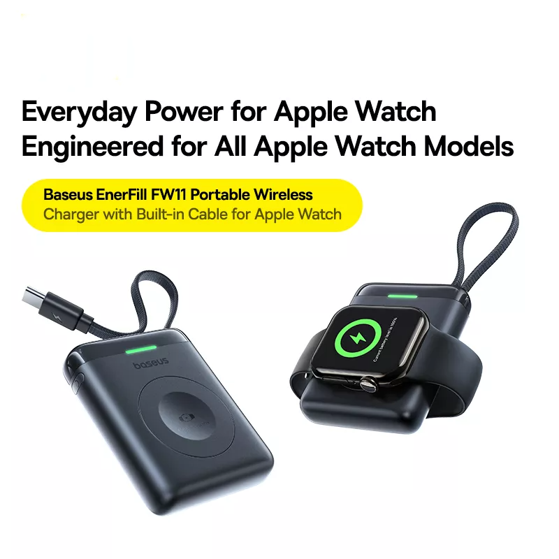 Batería Externa Inalámbrica Baseus EnerFill FW11 para Apple Watch Series, 1640mAh, 5W, 1 x QI, Negra E0205301