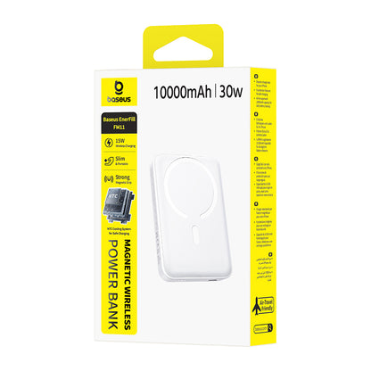 Batería Externa Inalámbrica Baseus EnerFill FM11, 10000mAh, 30W, PD + FQI, 1 x QI - 1 x USB-C, Blanca