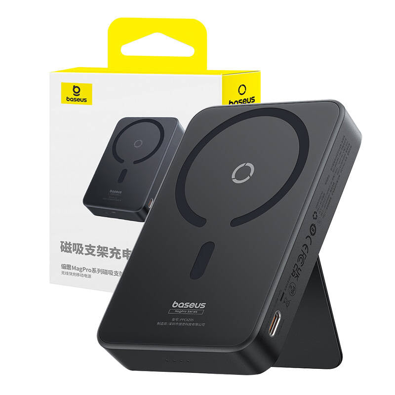 Batería Externa Inalámbrica Baseus MagPro PPCXZ05, 5000mAh, 20W, PD + FQI, 1 x QI - 1 x USB-C, Negra P10064101123-00